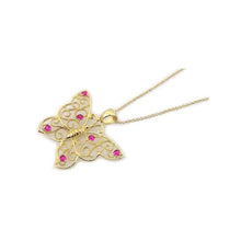 Load image into Gallery viewer, Sterling Silver Gold Plated Necklace with Small Filigree Butterfly Inlaid with Pink Czs Pendant