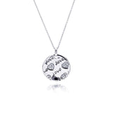 Sterling Silver Necklace with Disc Pendant  Love  Engraved and Heart Design Inlaid with Clear Czs