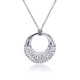 Sterling Silver Necklace with Classy High Polished Open Circle Pendant Inlaid with Micro Paved Clear Czs