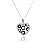 Sterling Silver Necklace with Fancy Heart Inlaid with Clear Czs and Multi Circle Black Czs Design Pendant