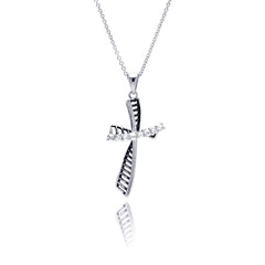 Sterling Silver Rhodium Plated Clear CZ Cross Pendant Necklace