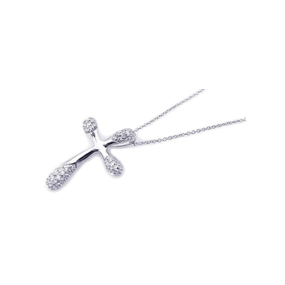 Sterling Silver Rhodium Plated Clear CZ Cross Pendant Necklace
