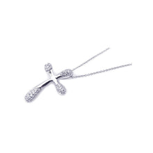 Load image into Gallery viewer, Sterling Silver Rhodium Plated Clear CZ Cross Pendant Necklace