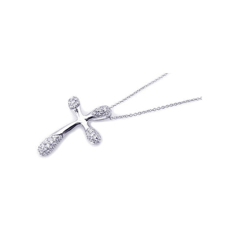 Sterling Silver Rhodium Plated Clear CZ Cross Pendant Necklace