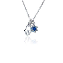 Load image into Gallery viewer, Sterling Silver Rhodium Plated Clear CZ Hamsa and Star Pendant Necklace