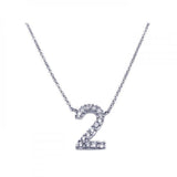 Sterling Silver Necklace with Number  2  Pendant Inlaid with Micro Paved Clear Czs