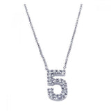 Sterling Silver Necklace with Number  5  Pendant Inlaid with Micro Paved Clear Czs