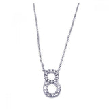 Sterling Silver Necklace with Number  8  Pendant Inlaid with Micro Paved Clear Czs