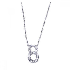 Sterling Silver Necklace with Number  8  Pendant Inlaid with Micro Paved Clear Czs