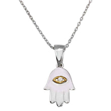 Load image into Gallery viewer, Sterling Silver Rhodium Plated Yellow Stone Hamsa Pendant Necklace