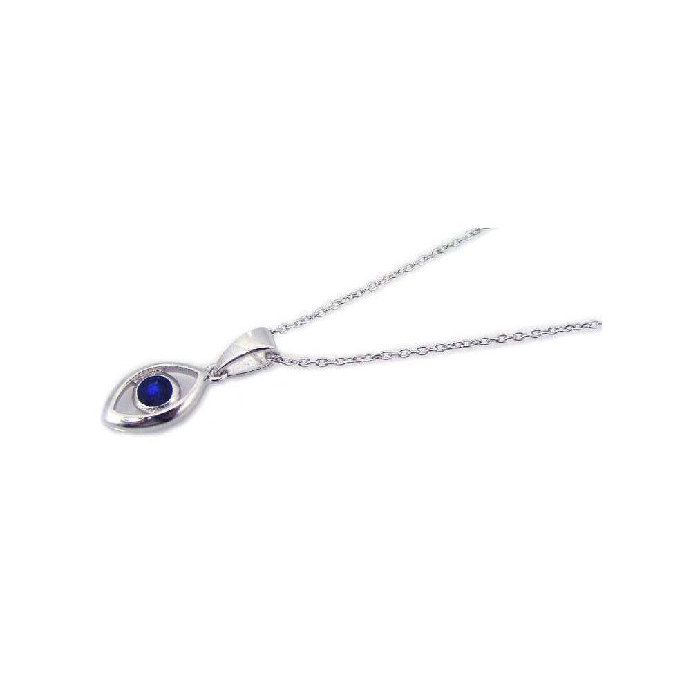 Sterling Silver Rhodium Plated Blue Stone Evil Eye Pendant Necklace