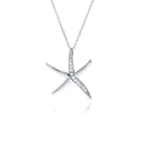 Sterling Silver Necklace with Classy Starfish Design Inlaid with Clear Czs Pendant