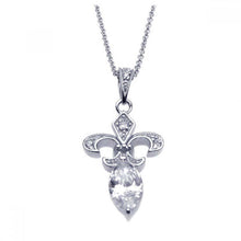 Load image into Gallery viewer, Sterling Silver Necklace with Fancy Fleur De Lis Pendant with Floating Marquise Cut Cz