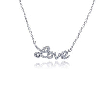 Load image into Gallery viewer, Sterling Silver Rhodium Plated Necklace with Fancy Word  Love  Inlaid with Clear Czs Pendant