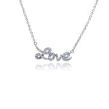 Sterling Silver Rhodium Plated Necklace with Fancy Word  Love  Inlaid with Clear Czs Pendant