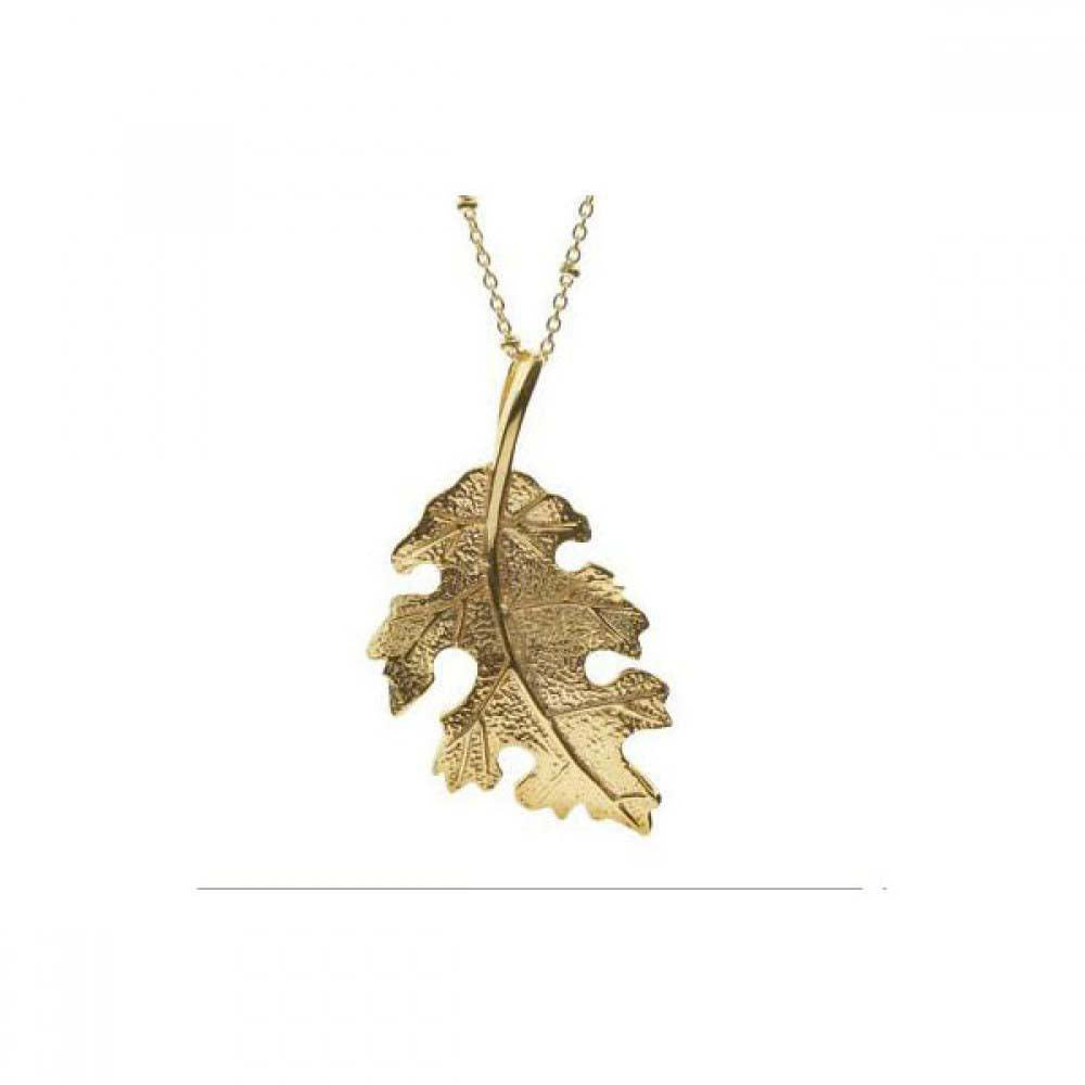 Sterling Silver Gold Plated Necklace with Matte Finish Fancy Leaf Pendant