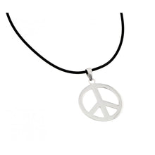 Load image into Gallery viewer, Sterling Silver Rhodium Plated Peace Pendant Leather Necklace