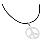 Sterling Silver Rhodium Plated Peace Pendant Leather Necklace