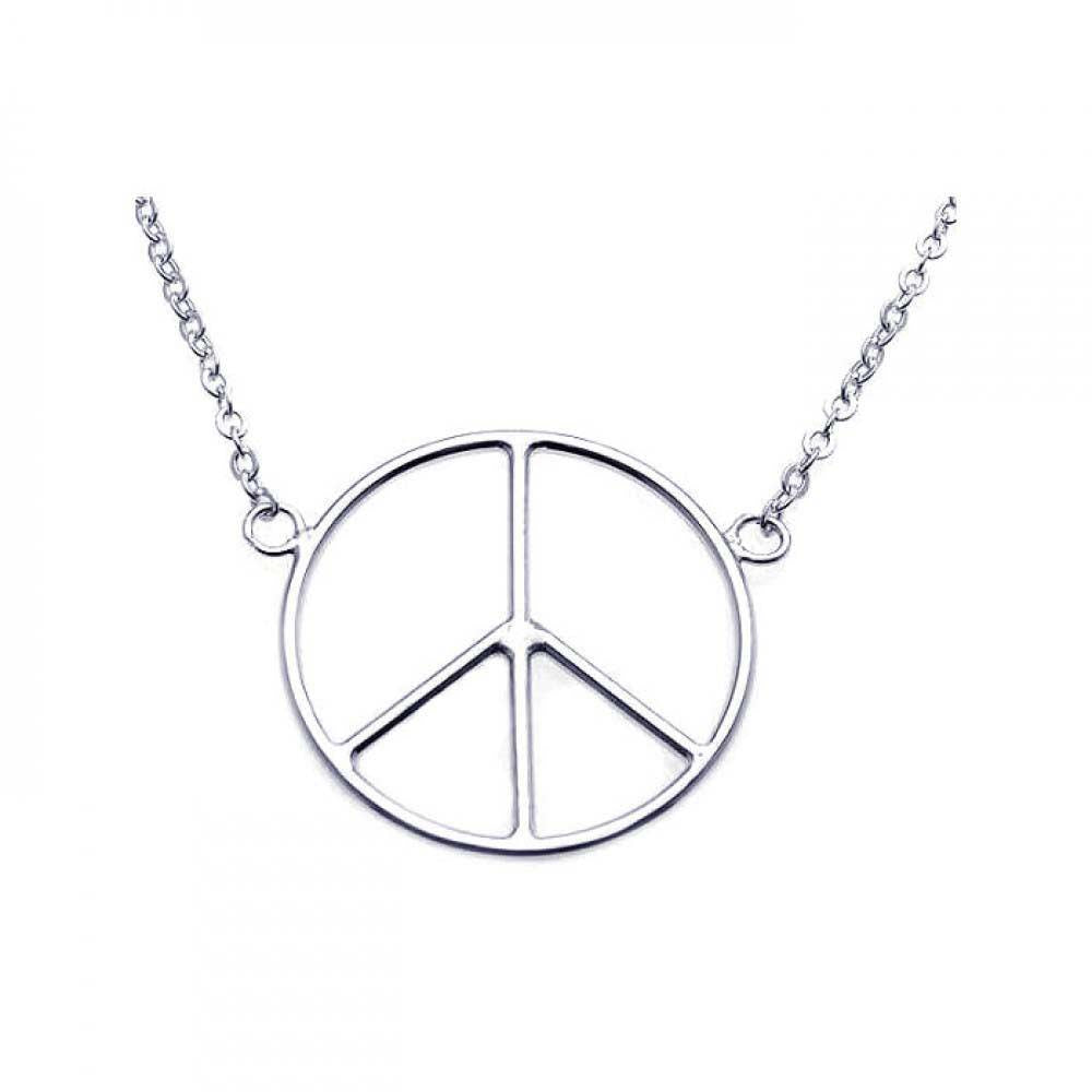 Sterling Silver Necklace with Modish Plain Peace Pendant