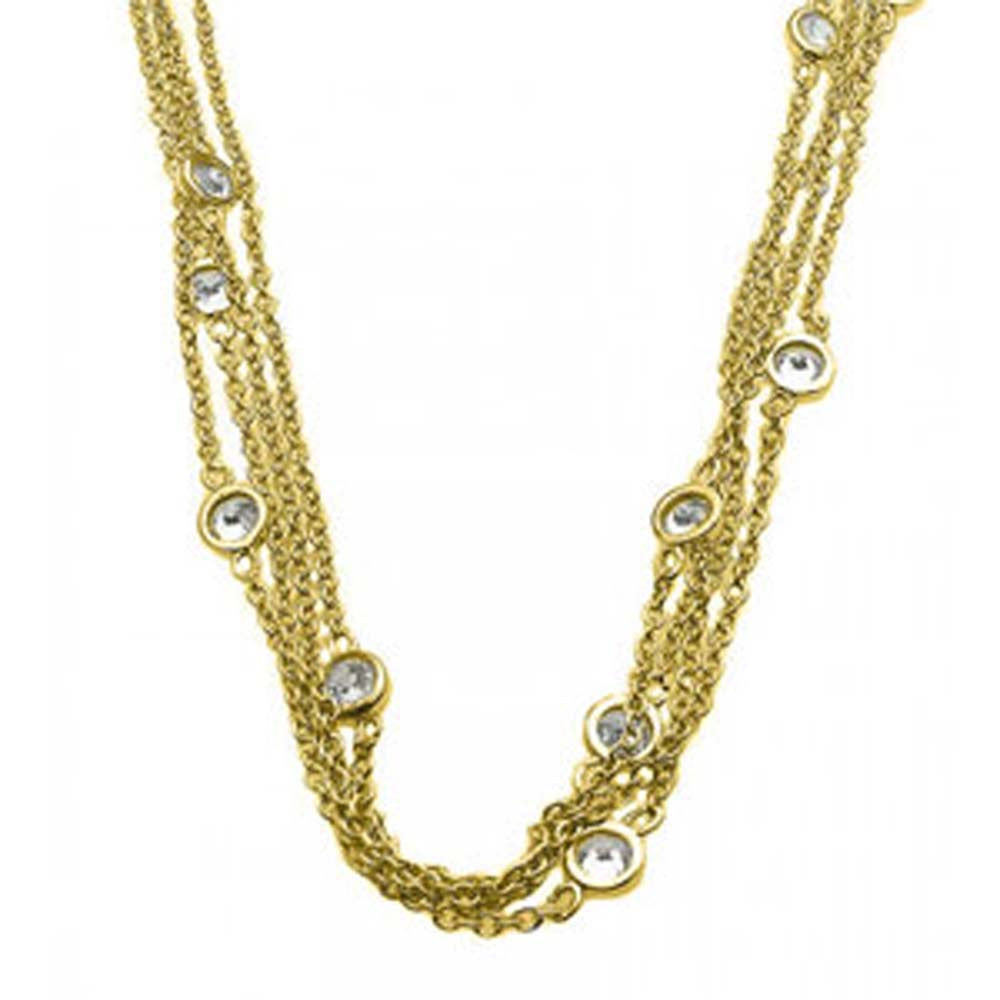 Sterling Silver Gold Plated Classy Multi Strand Necklace with Multi Clear Cz ConnectorAnd Chain Length of 18