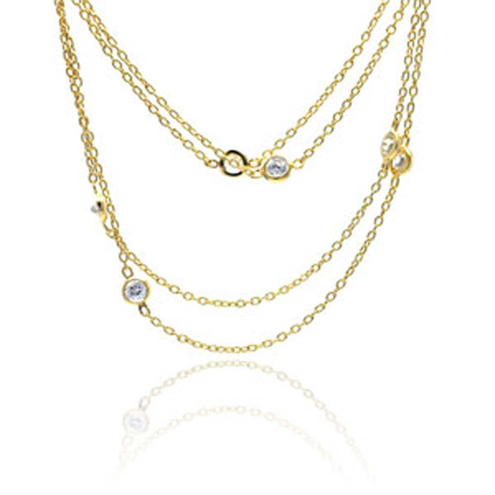 Sterling Silver Gold Plated Fashion Necklace with Multi Clear Cz ConnectorAnd Chain Length of 60