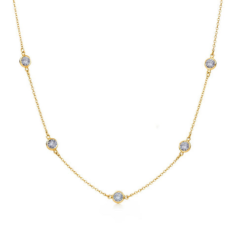 Sterling Silver Gold Plated Chain Necklace with CZ