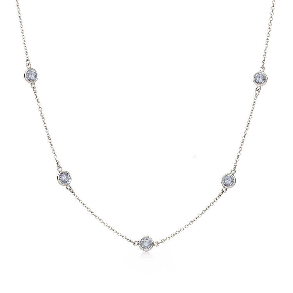 Sterling Silver Rhodium Plated CZ By Yard Chain Necklace