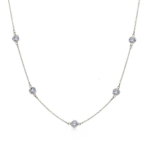Sterling Silver Rhodium Plated CZ By Yard Chain Necklace