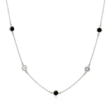 Sterling Silver Rhodium Plated Black And Clear CZ By the Yard Necklace