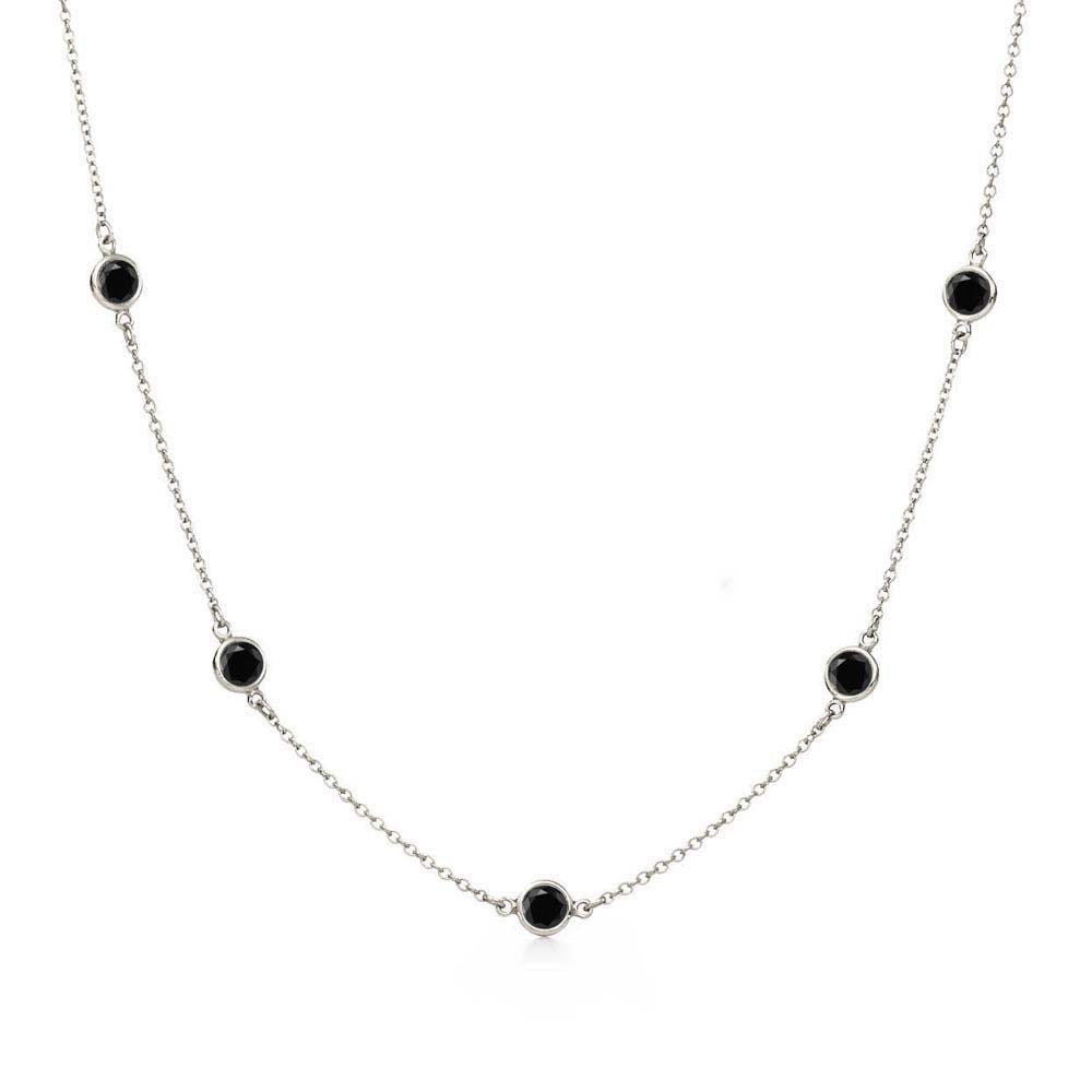 Sterling Silver Rhodium Plated Black CZ By The Yard Necklace