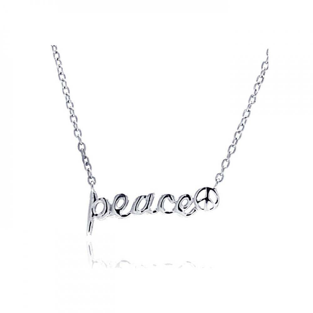 Sterling Silver Necklace with Stylish Word  Peace  Pendant