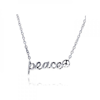 Sterling Silver Necklace with Stylish Word  Peace  Pendant