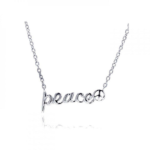 Sterling Silver Necklace with Stylish Word  Peace  Pendant