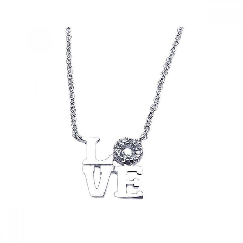 Sterling Silver Necklace with Fancy Love Inlaid with Clear Czs Pendant