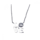 Sterling Silver Necklace with Fancy Love Inlaid with Clear Czs Pendant