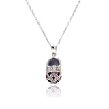 Sterling Silver Necklace with Fashion Baby Shoe Inlaid with Clear and Garnet Czs Pendant