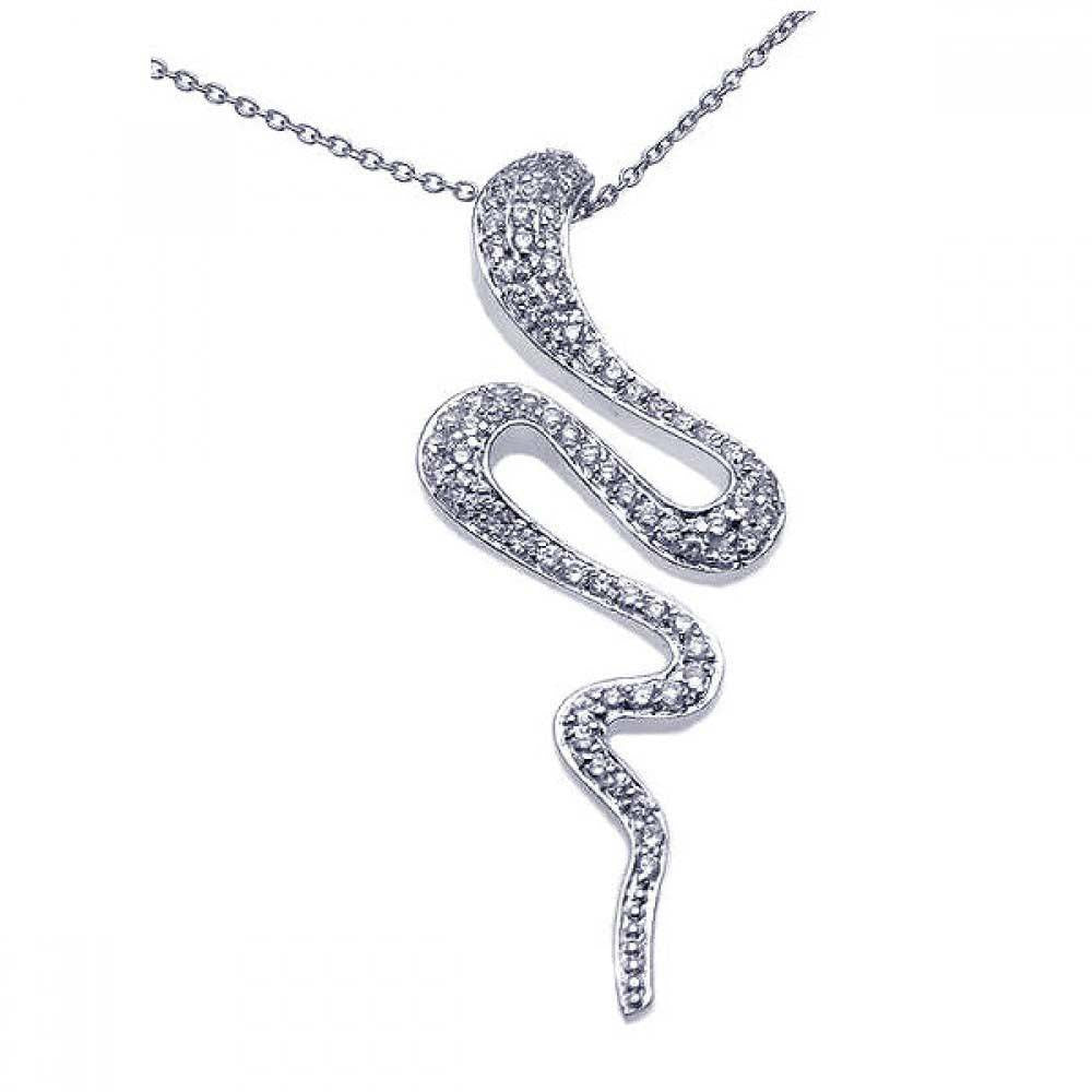 Sterling Silver Necklace with Classy Paved Snake Pendant
