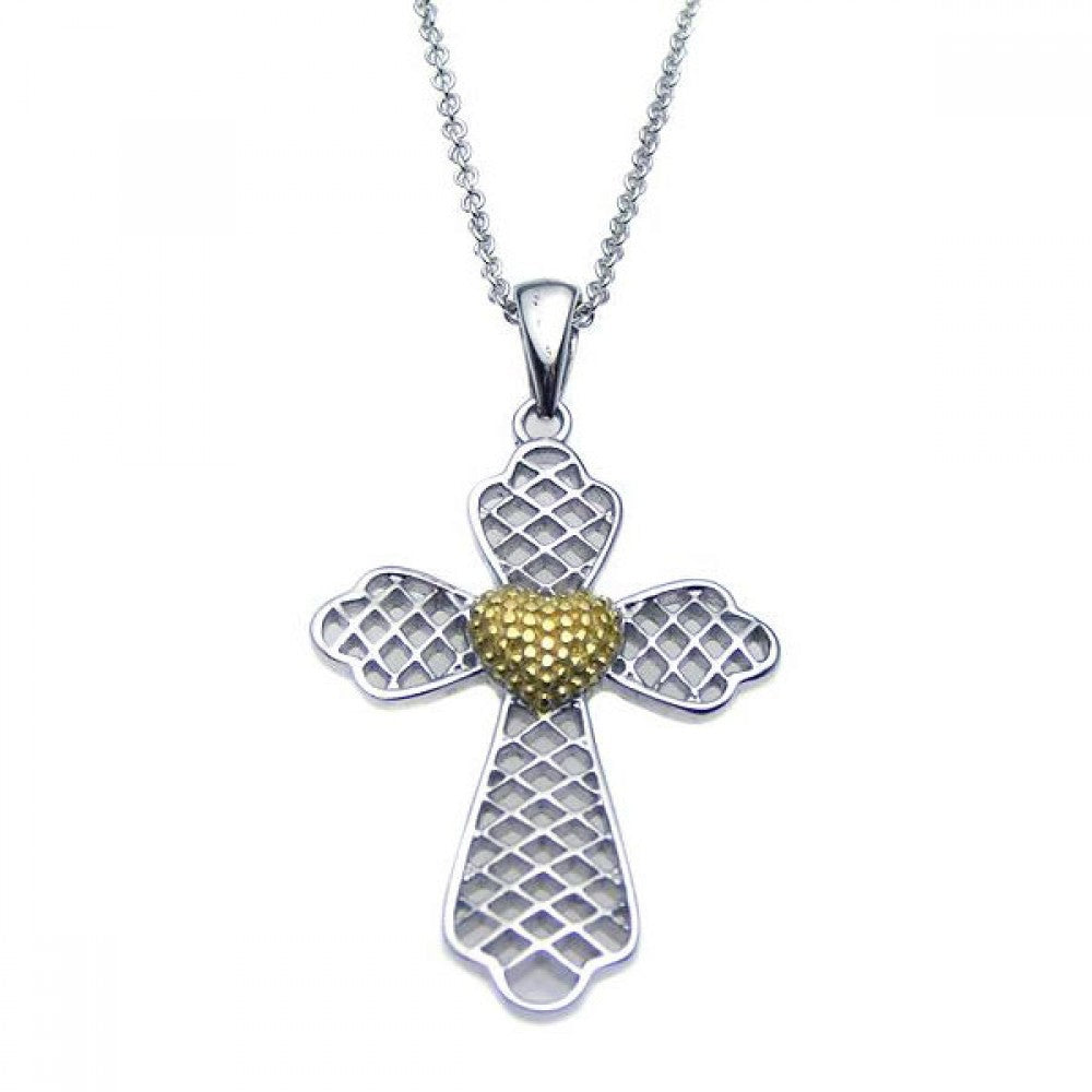 Sterling Silver Rhodium Plated Clear CZ Cross Pendant Necklace