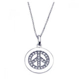 Sterling Silver Necklace with Fancy Peace Sign Inlaid with Clear Czs Pendant