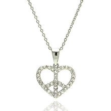 Load image into Gallery viewer, Sterling Silver Rhodium Plated Heart Peace Sign CZ Pendant Necklace