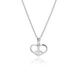 Sterling Silver Necklace with Small High Polished Peace Sign Heart Pendant