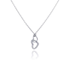 Load image into Gallery viewer, Sterling Silver Necklace with Trendy Double Heart Link Inlaid with Clear Czs Pendant