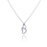 Sterling Silver Necklace with Trendy Double Heart Link Inlaid with Clear Czs Pendant