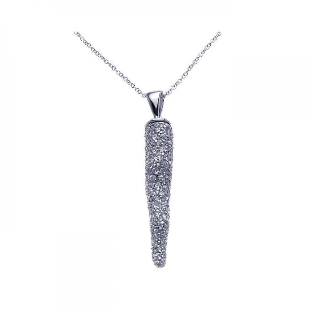 Sterling Silver Necklace with Stylish Horn Pendant Inlaid with Micro Paved Clear Czs
