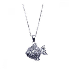 Load image into Gallery viewer, Sterling Silver Necklace with Fancy Paved Czs Fish Pendant
