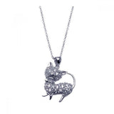 Sterling Silver Necklace with Trendy Paved Walking Cat Pendant