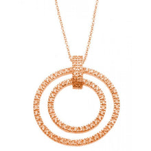 Load image into Gallery viewer, Sterling Silver Necklace with Classy Graduated Paved Cz Double Open Circle Pendant