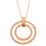 Sterling Silver Necklace with Classy Graduated Paved Cz Double Open Circle Pendant