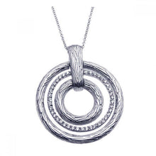 Load image into Gallery viewer, Sterling Silver Necklace with Fancy Graduated Open Circle Pendant with Texture Design and Clear Czs Inlaid