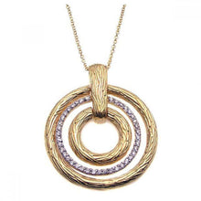 Load image into Gallery viewer, Sterling Silver Gold Plated Necklace with Fancy Graduated Open Circle Pendant with Texture Design and Clear Czs Inlaid